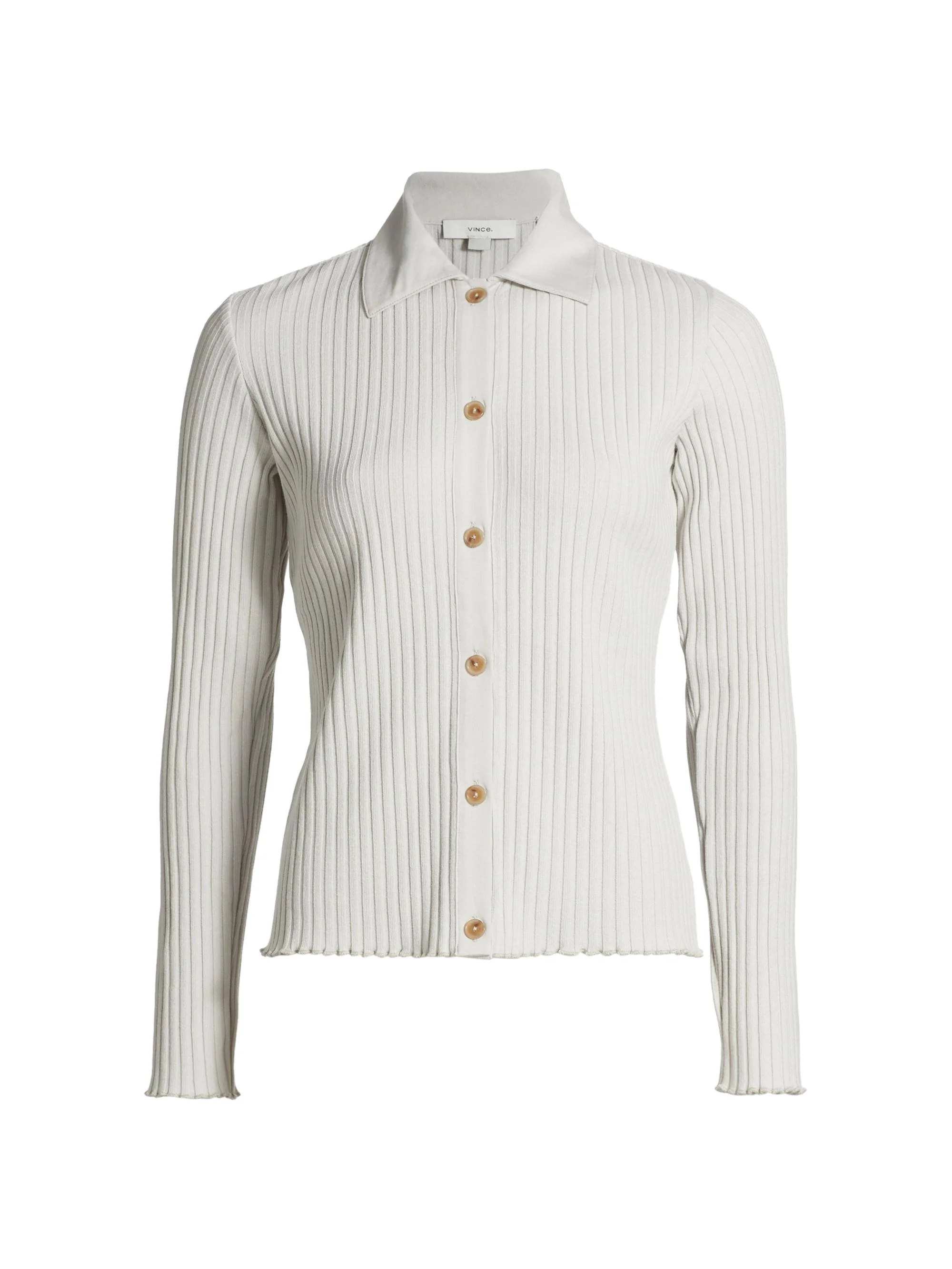 Women's Cotton-Blend Rib-Knit Polo Shirt - Salt Glass - 1