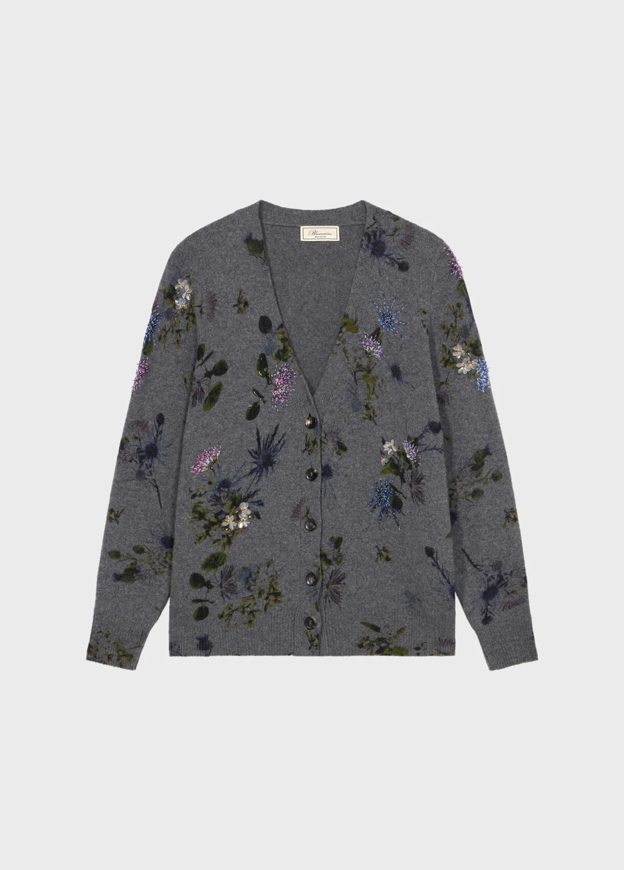 WOOL CARDIGAN WITH BOUQUET PRINT AND EMBROIDERY - 1