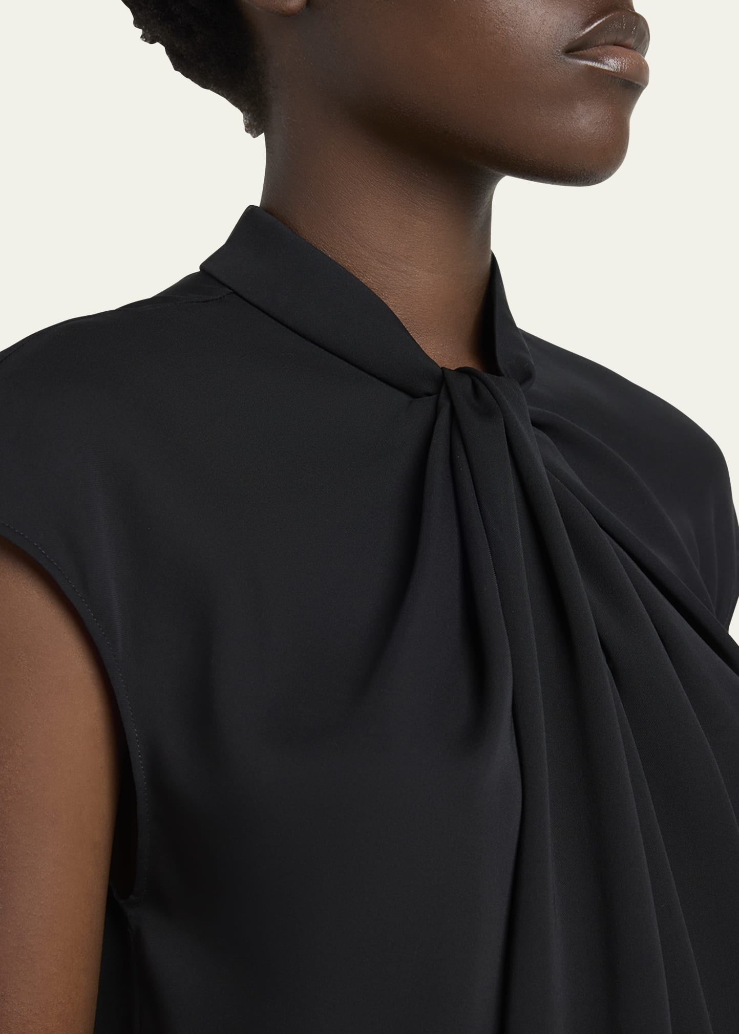 Twisted Cap-Sleeve Georgette Silk Blouse - 5