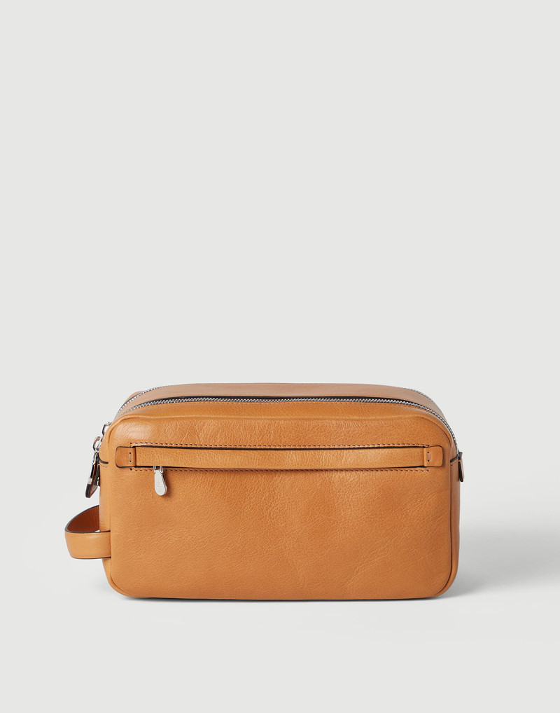 Cowhide beauty case with double zipper 1