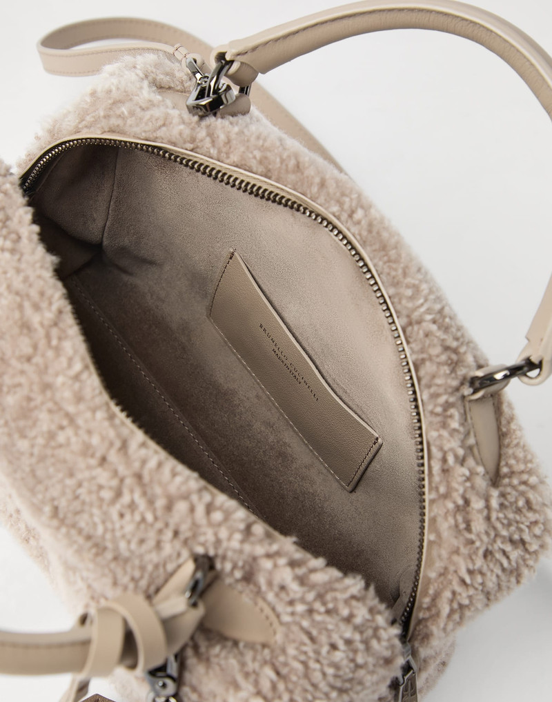 Explorer small boston bag in curly shearling 5