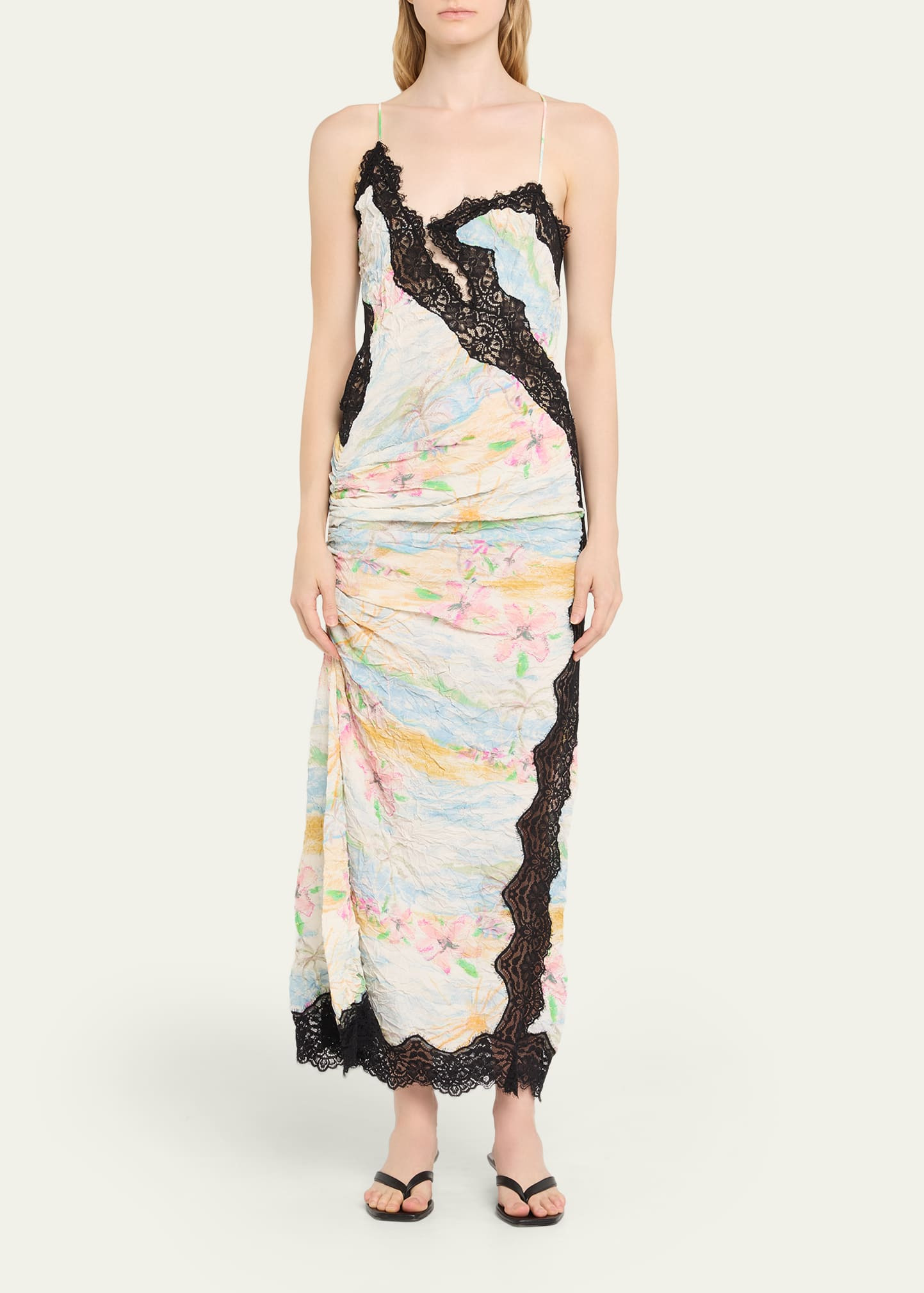 Crinkle Satin Lace Twisted Cami Dress - 2