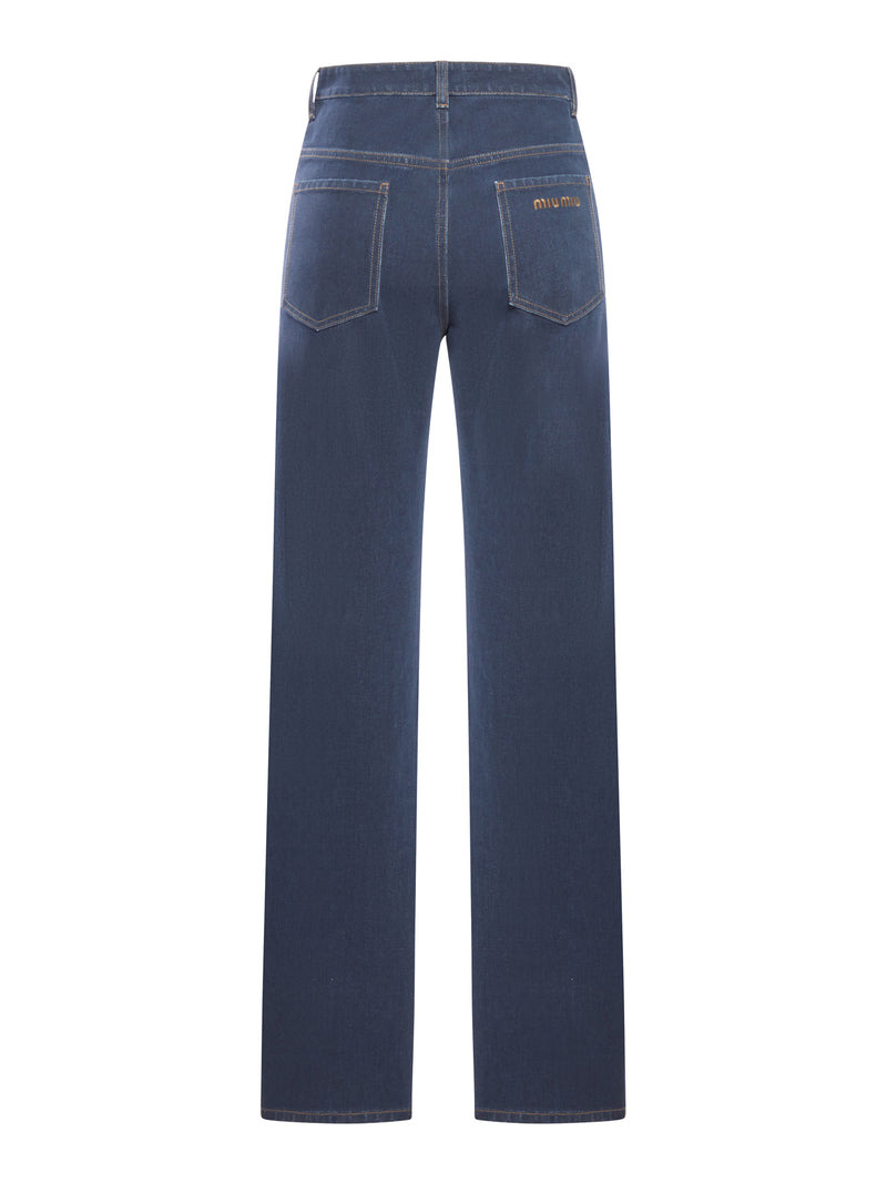 Miu Miu Women Wide Leg Pants With Embroidered Logo - 2