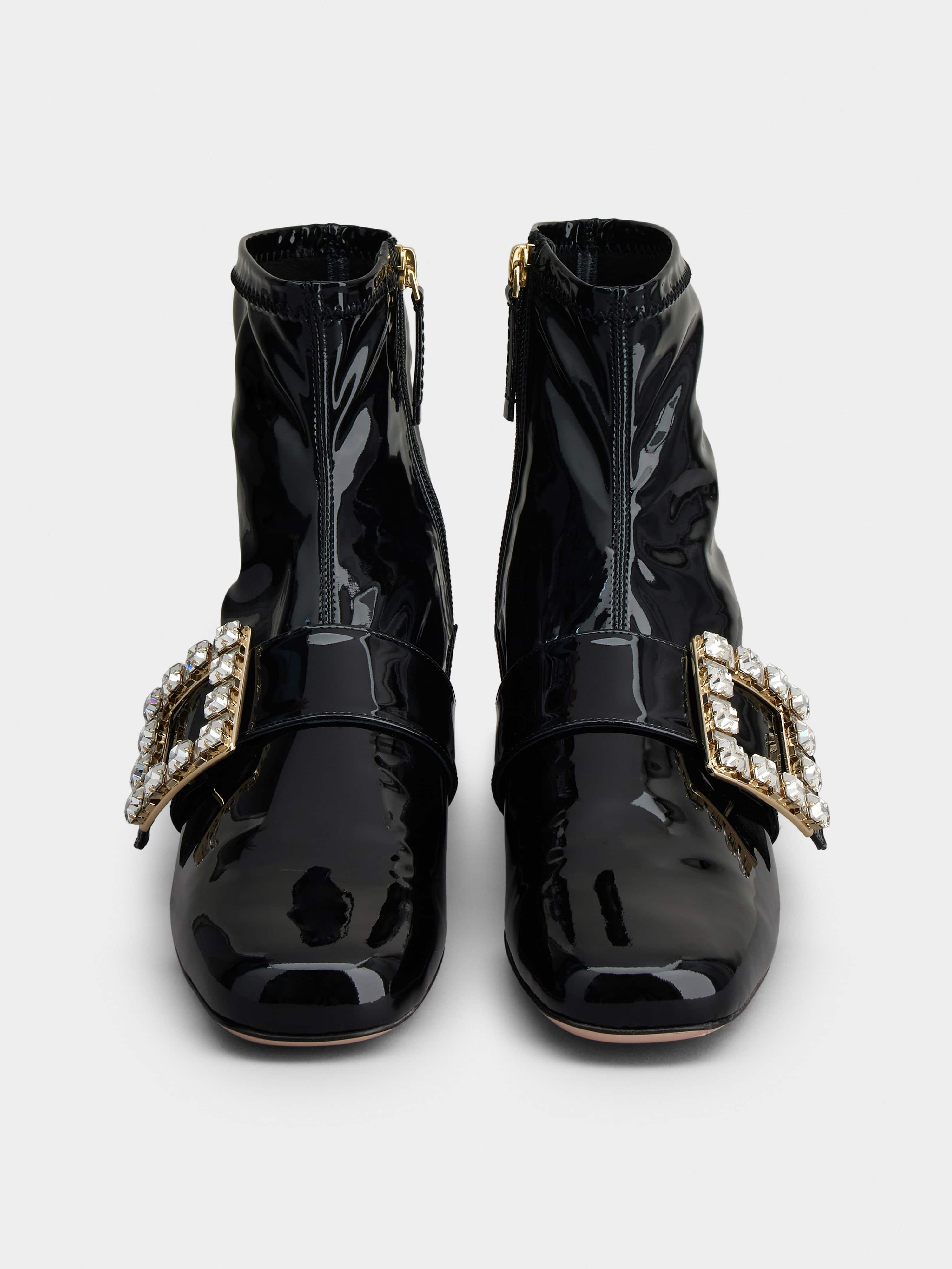 Très Vivier Babies Strass Buckle Strech Boots in Patent Leather - 7