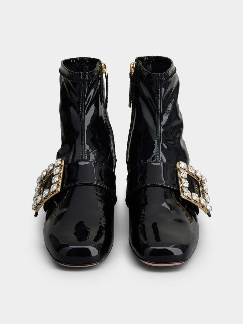 Très Vivier Babies Strass Buckle Strech Boots in Patent Leather 7