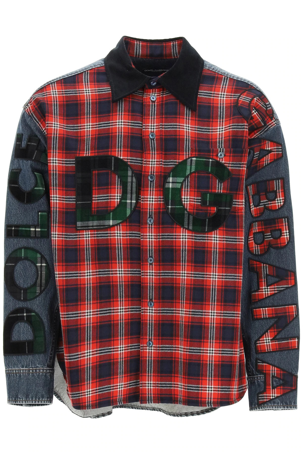 OVERSIZED DENIM AND FLANNEL SHIRT WITH LOGO - 1