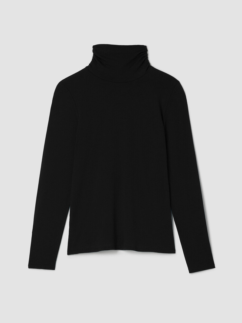 Sheer Cotton Blend Knit Turtleneck Top 1
