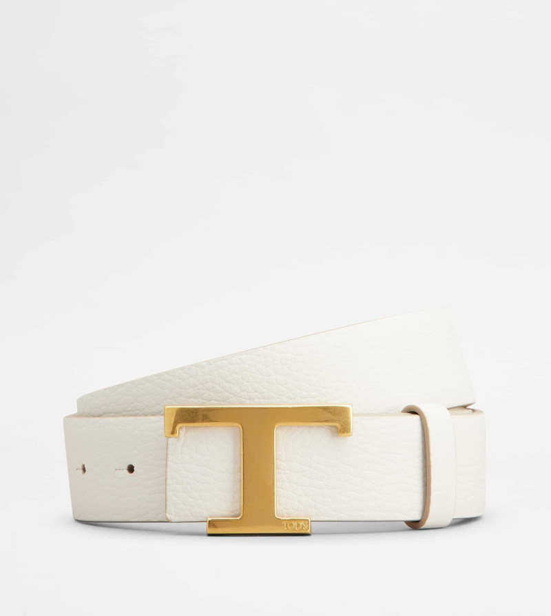 T TIMELESS REVERSIBLE BELT IN LEATHER - WHITE 1