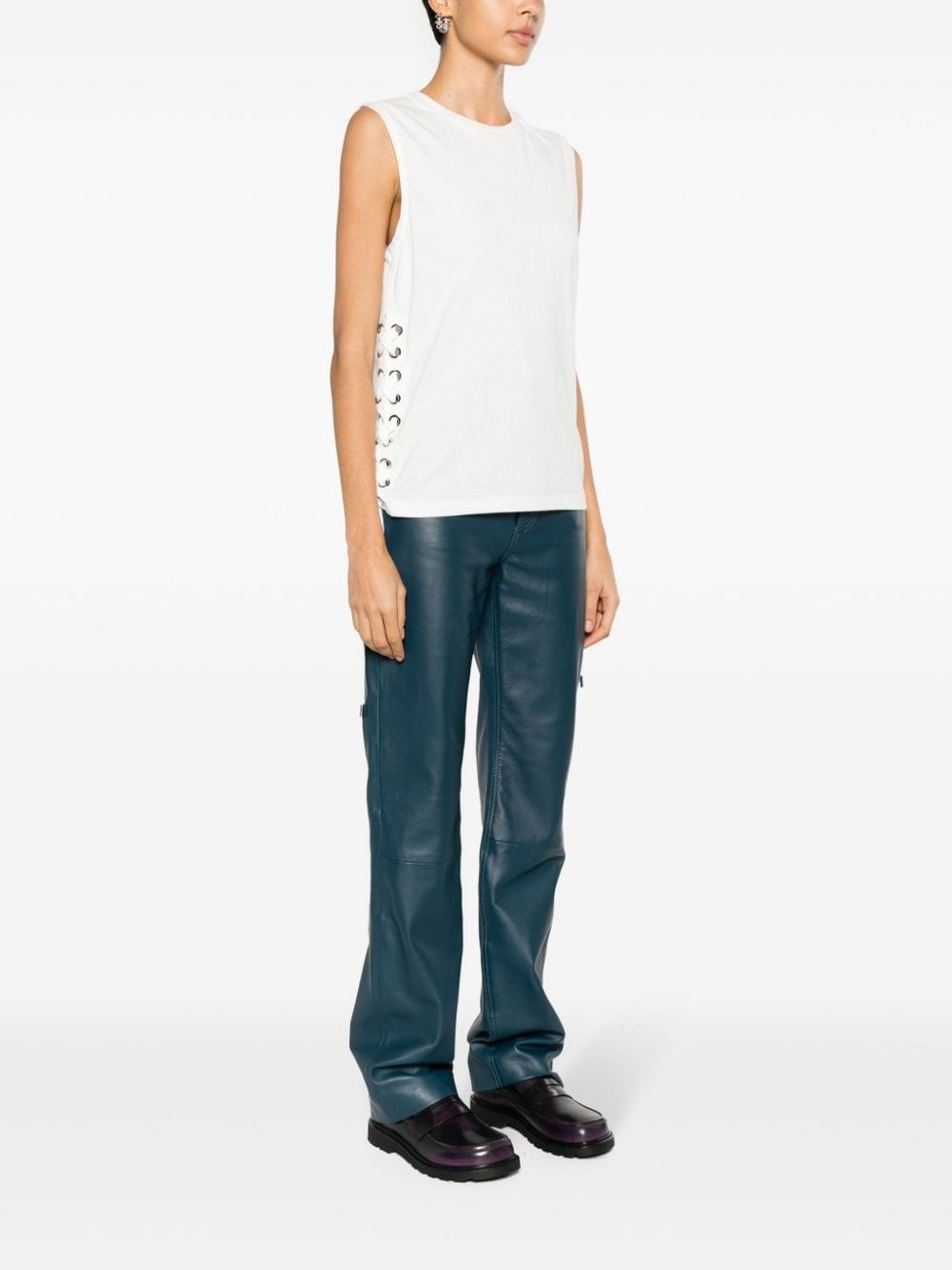 lace-up cotton tank top - 3
