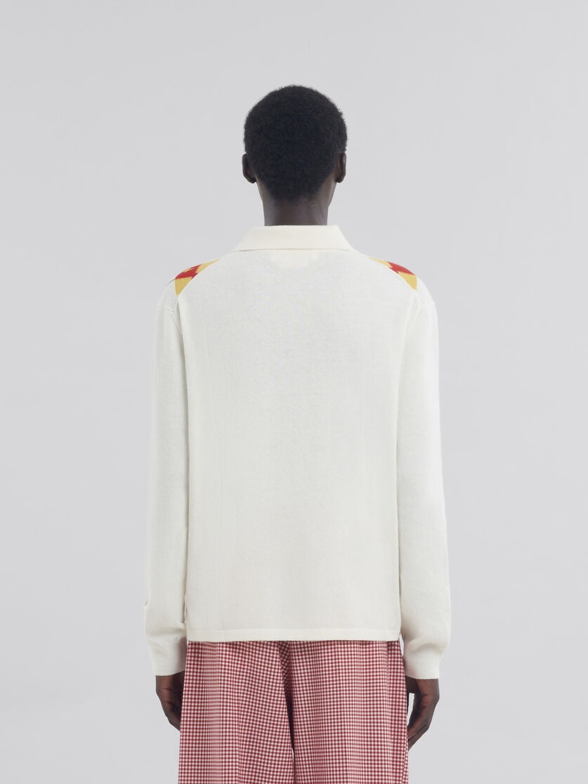 LONG SLEEVED IVORY POLO SHIRT WITH INTARSIA ARGYLE DETAIL - 3