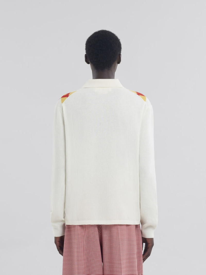 LONG SLEEVED IVORY POLO SHIRT WITH INTARSIA ARGYLE DETAIL 3