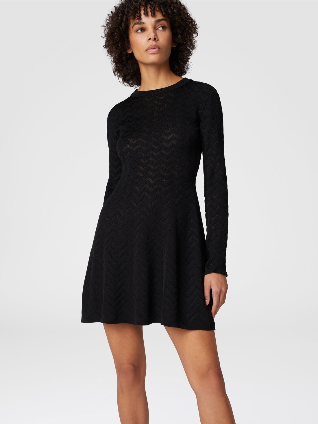Tone-on-tone chevron long-sleeved mini-dress - 4