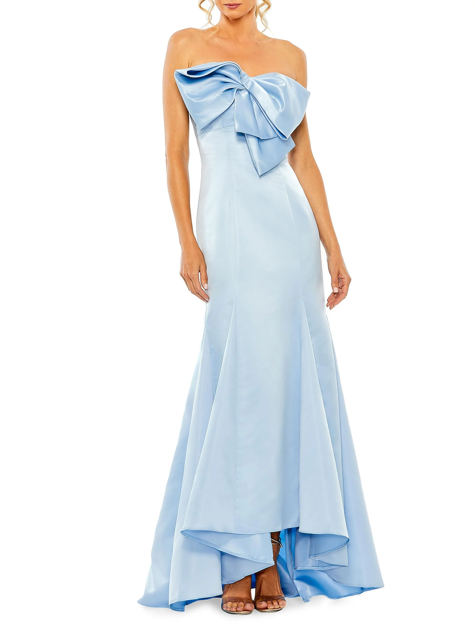 Women's Satin Strapless Bow Mermaid Gown - Powder Blue - 1