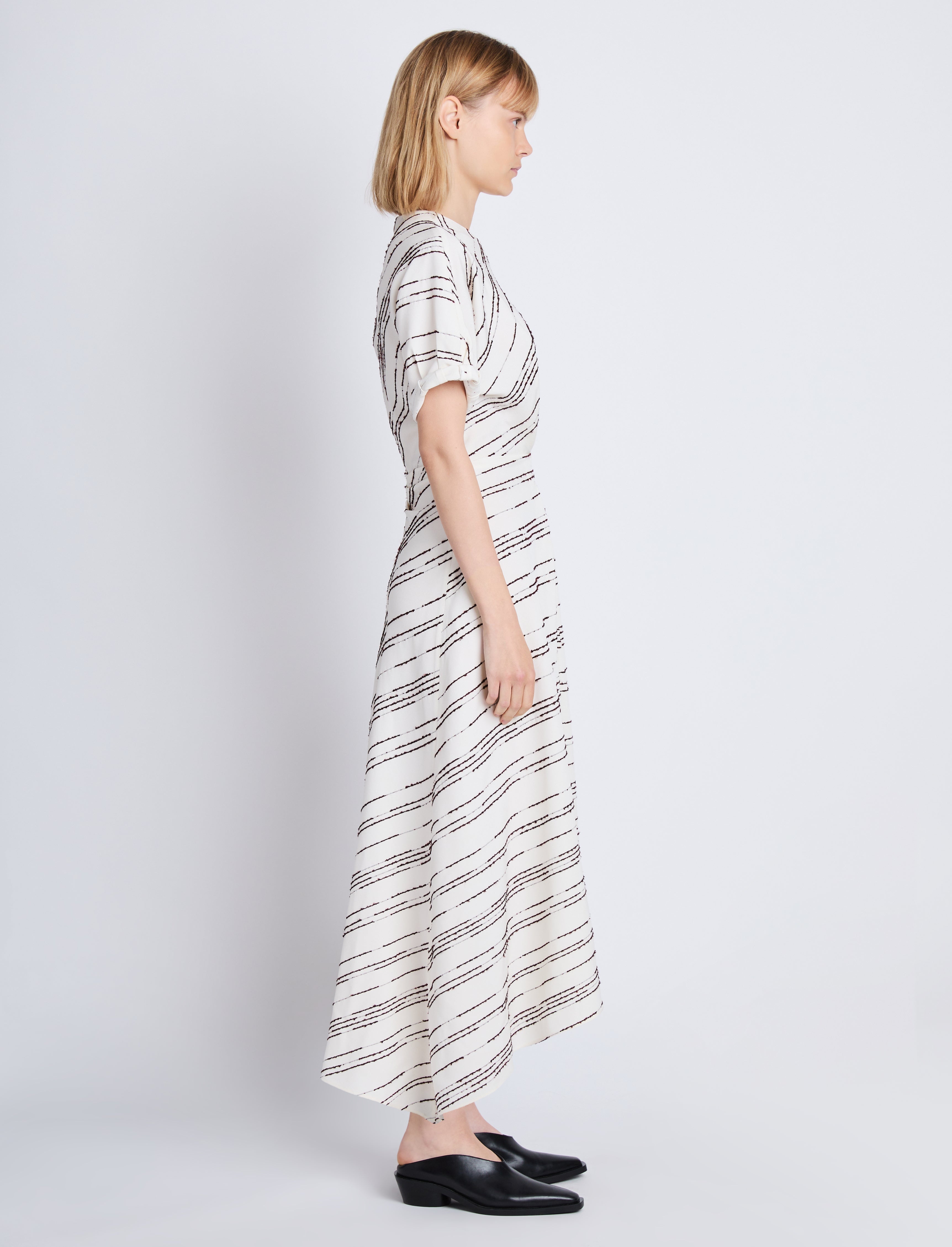 Vivienne Asymmetrical Dress in Textured Stripe Flou - 3