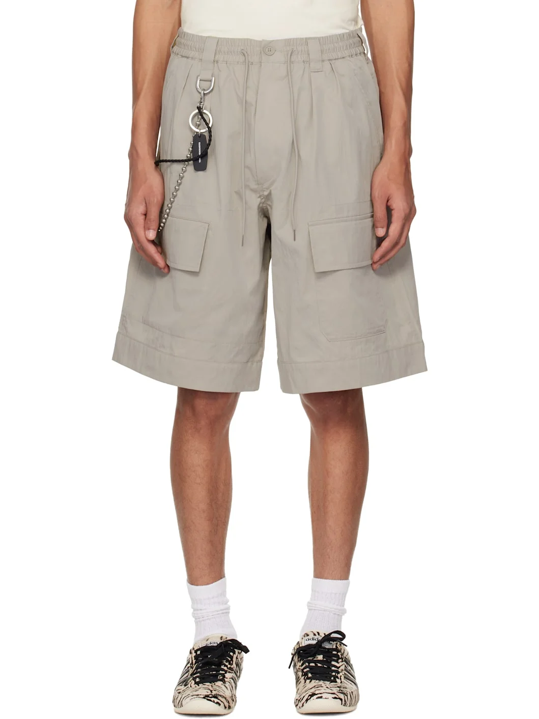 Beige Wide Leg Cargo Shorts - 1
