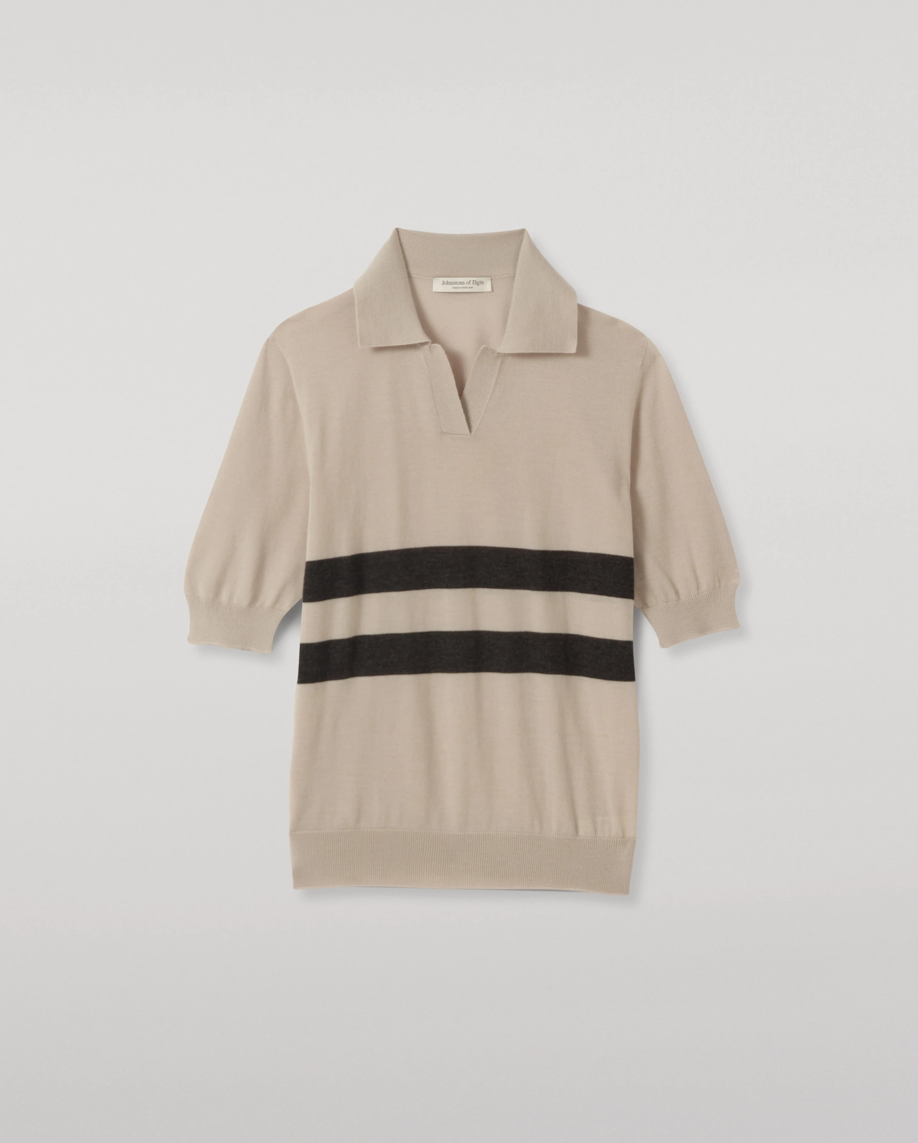 Coira Cream & Grey Superfine Cashmere Polo Shirt - 1