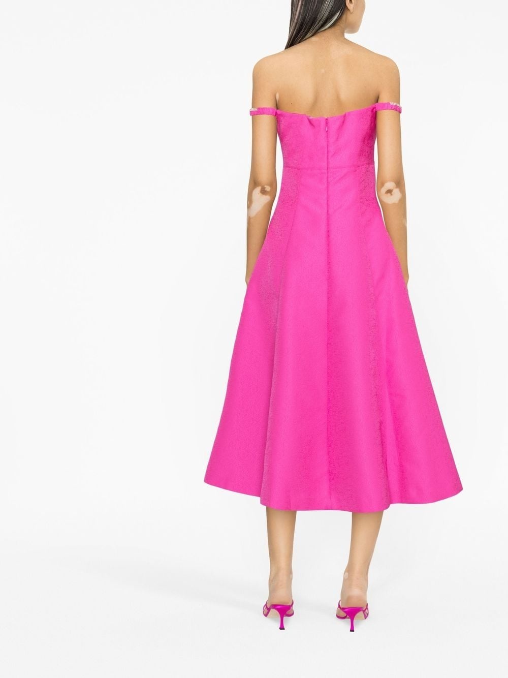 off-shoulder flared midi dress - 4