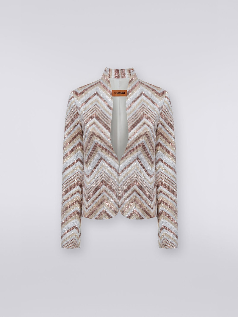 Viscose blend blazer with chevron pattern and sequins 1