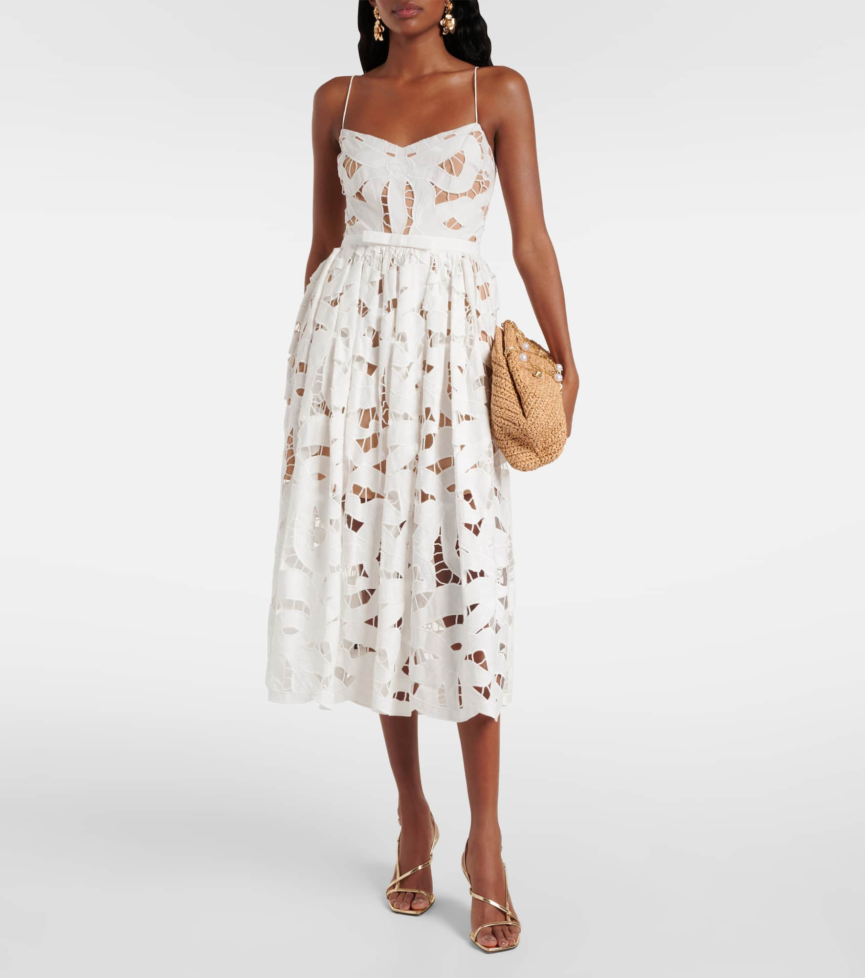 Bow lace linen and cotton midi dress - 2
