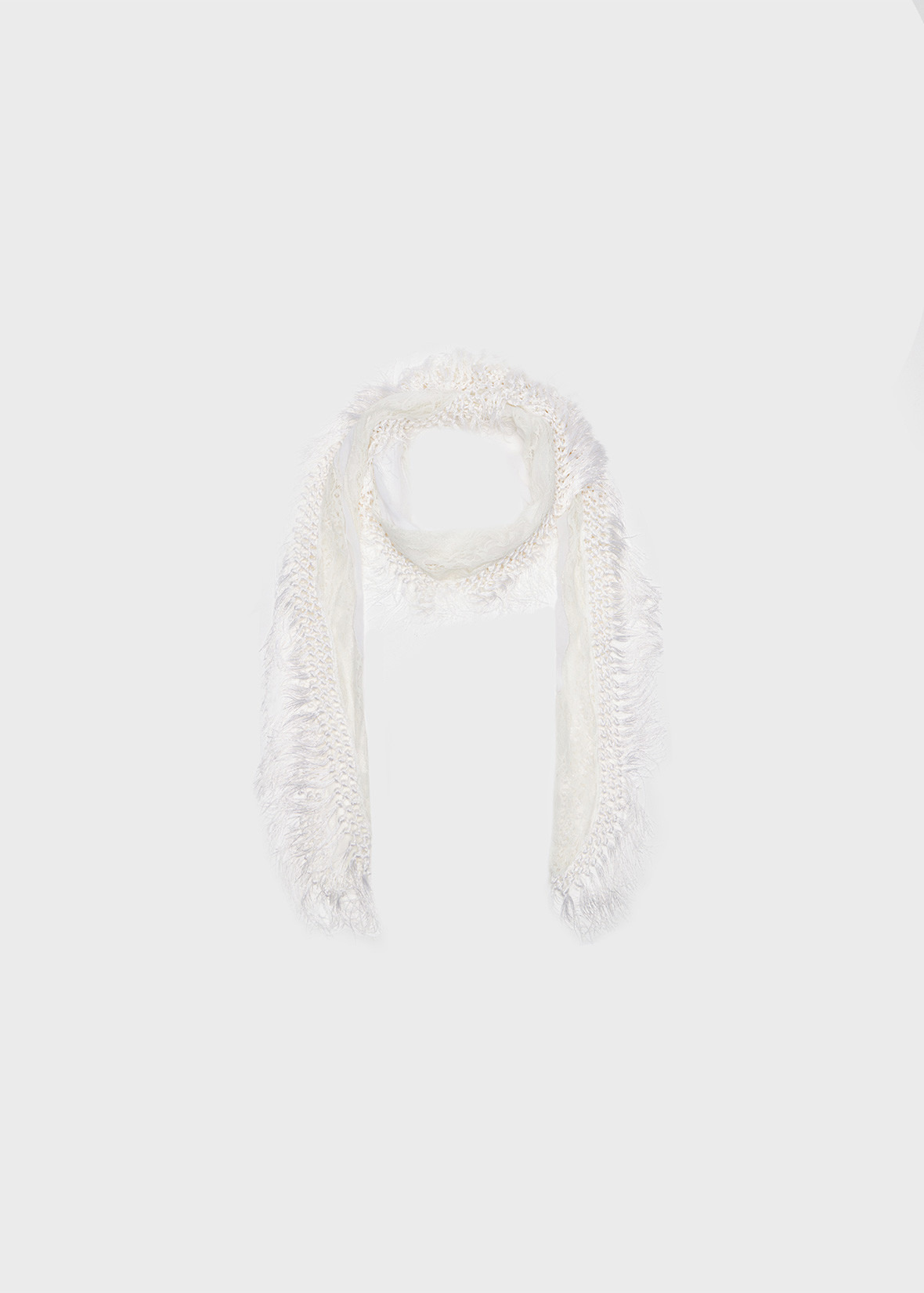 TULLE AND LACE SCARF WITH FRINGE - 2