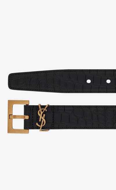 SAINT LAURENT cassandre belt with square buckle in crocodile-embossed leather outlook