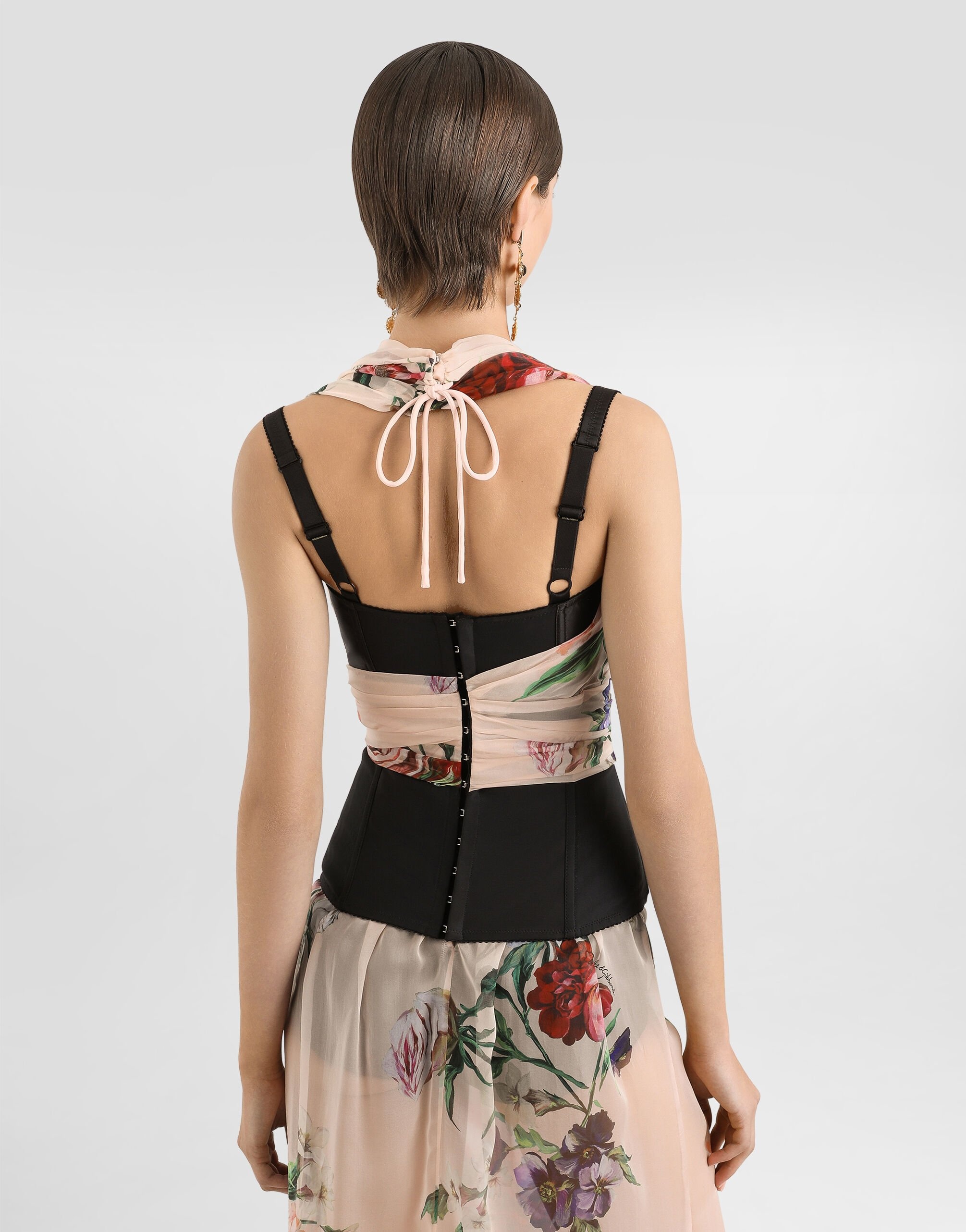 Marquisette and chiffon corset top with floral print - 5