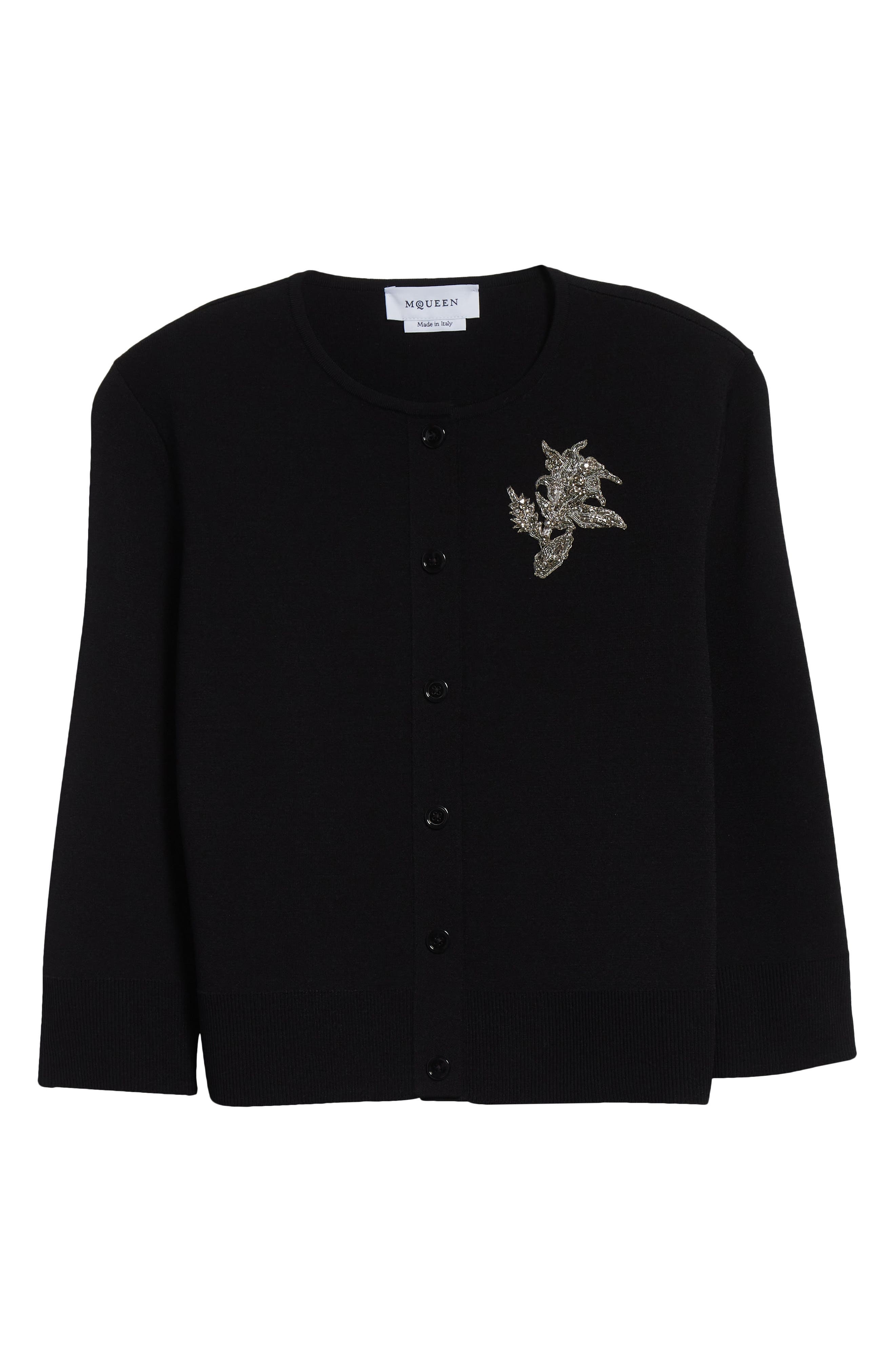 McQueen Banshee Embroidery Crop Cardigan in Black/Crystal at Nordstrom - 6