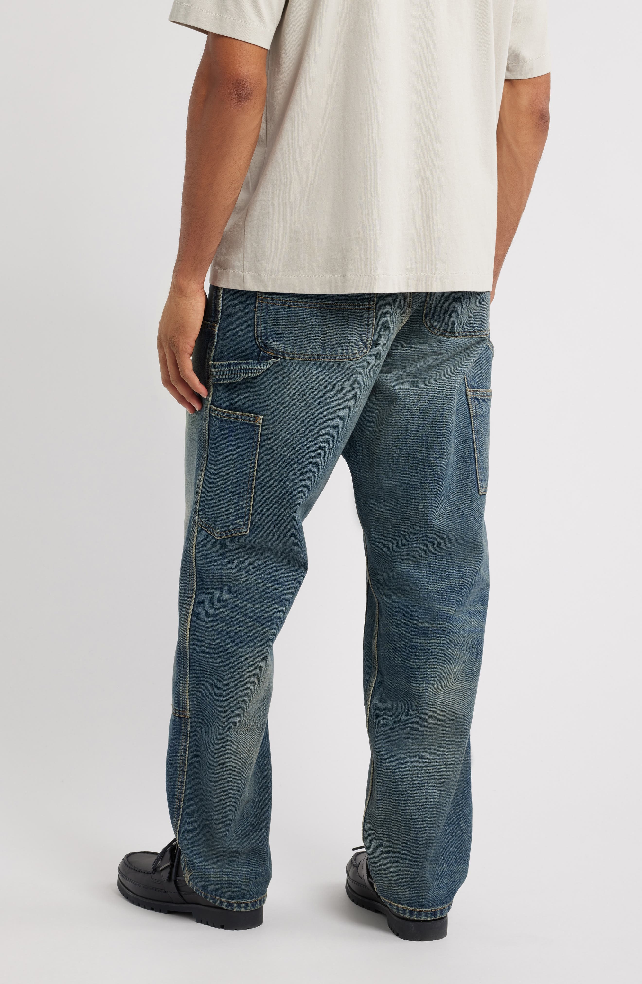 Carhartt Work In Progress Double Knee Work Jeans in Blue Worn Used Wash at Nordstrom - 2