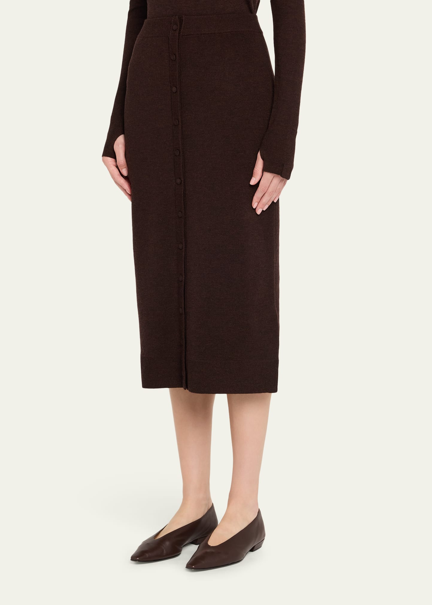Knit Button Detail Midi Skirt - 4