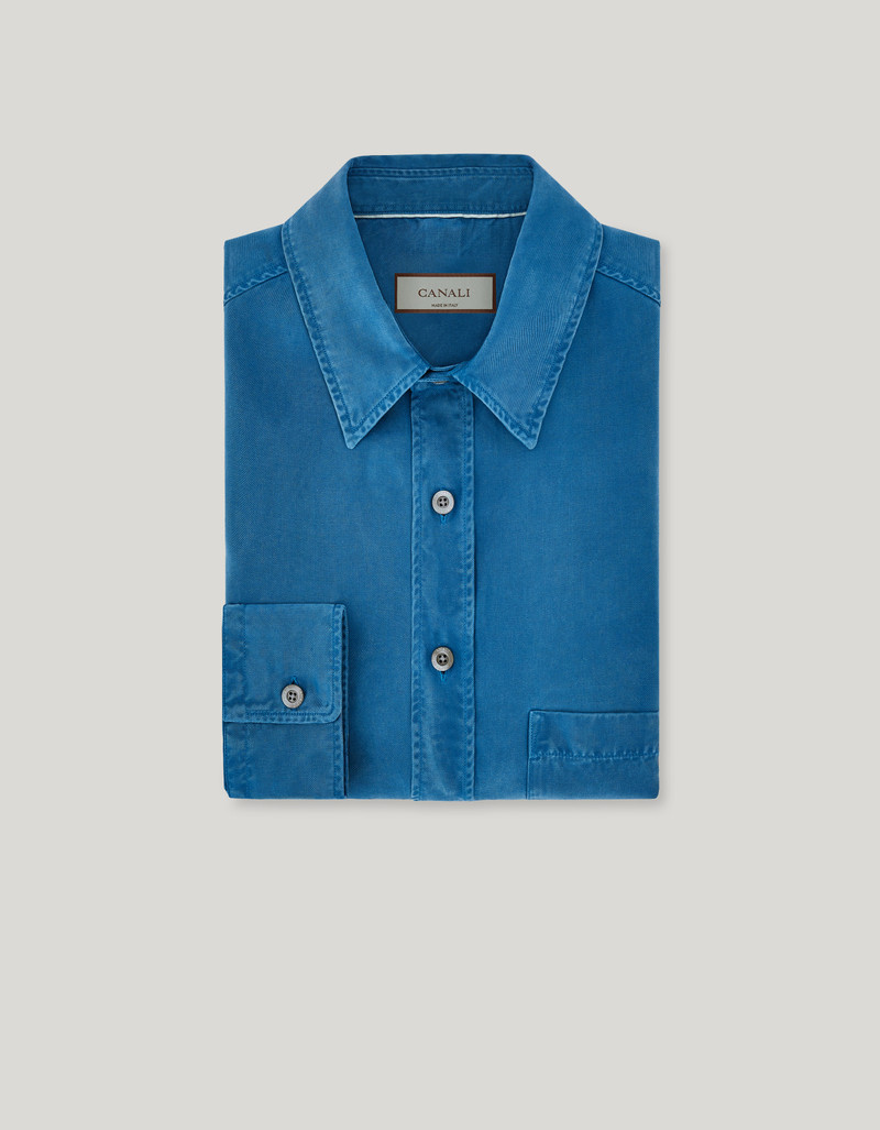 TEAL LYOCELL CASUAL SHIRT WITH FRONT PLEATS 1