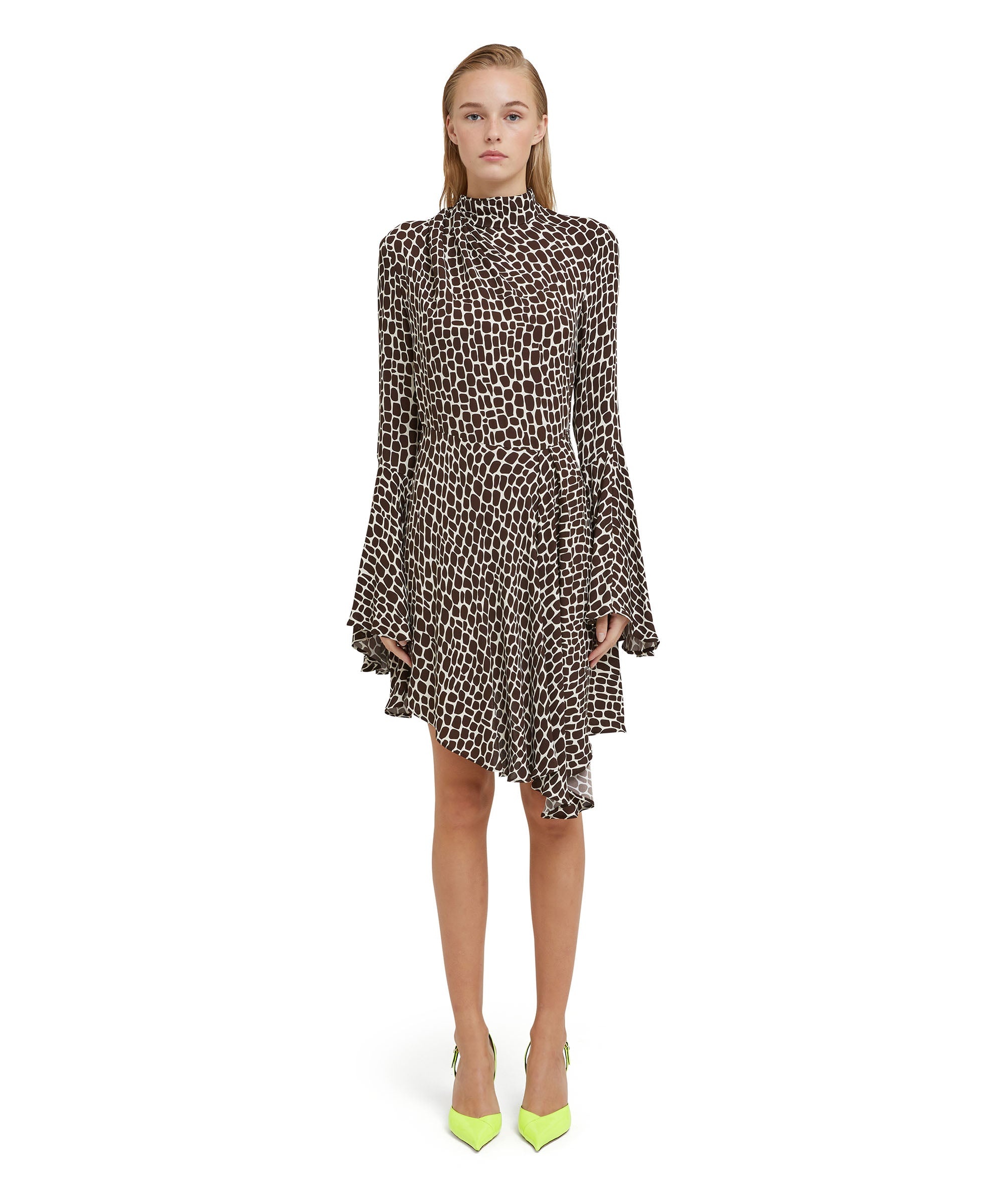 Fluid viscose dress with "optical giraffe" print - 2