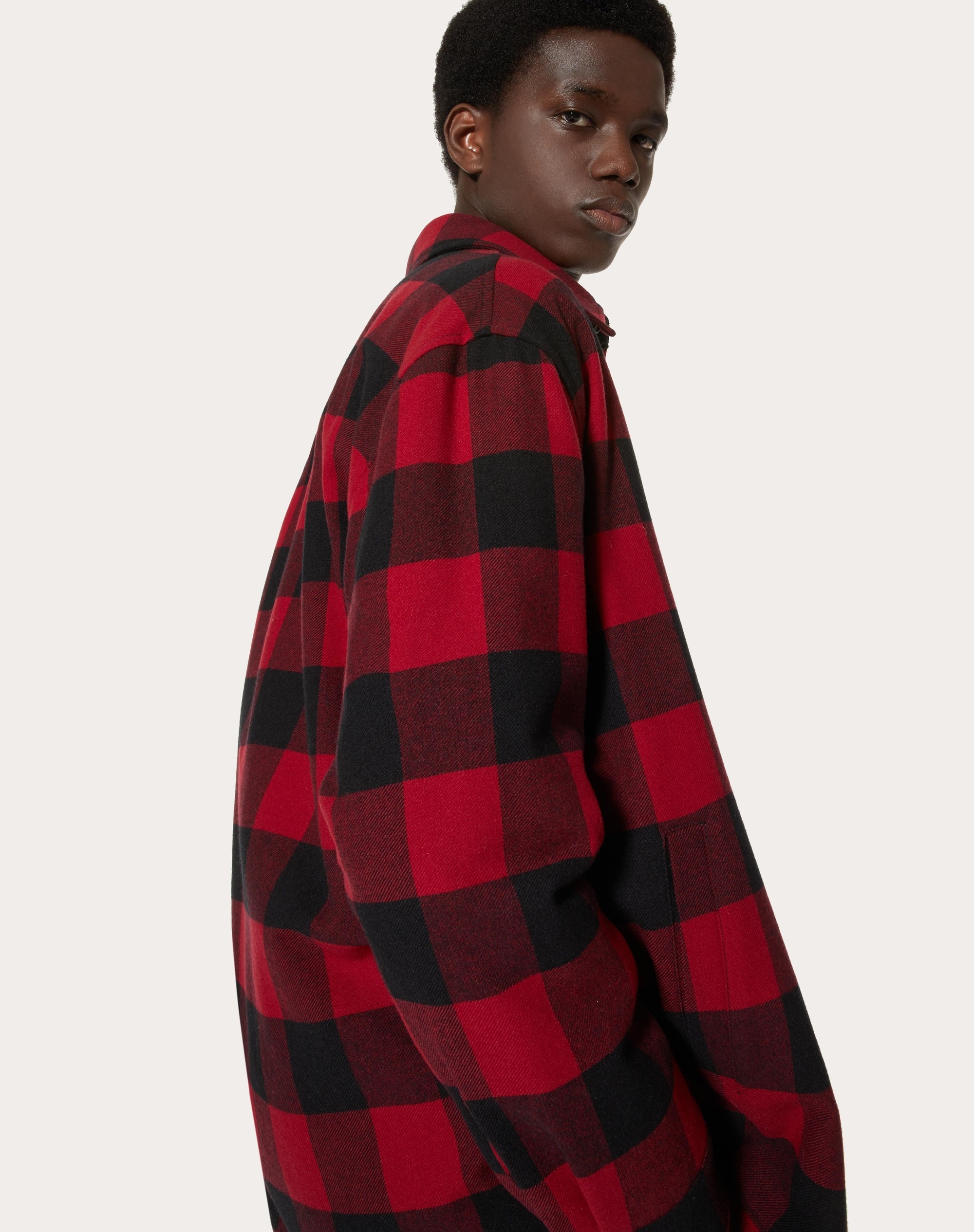 WOOL CHECK OVERSHIRT WITH VALENTINO EMBROIDERY - 5