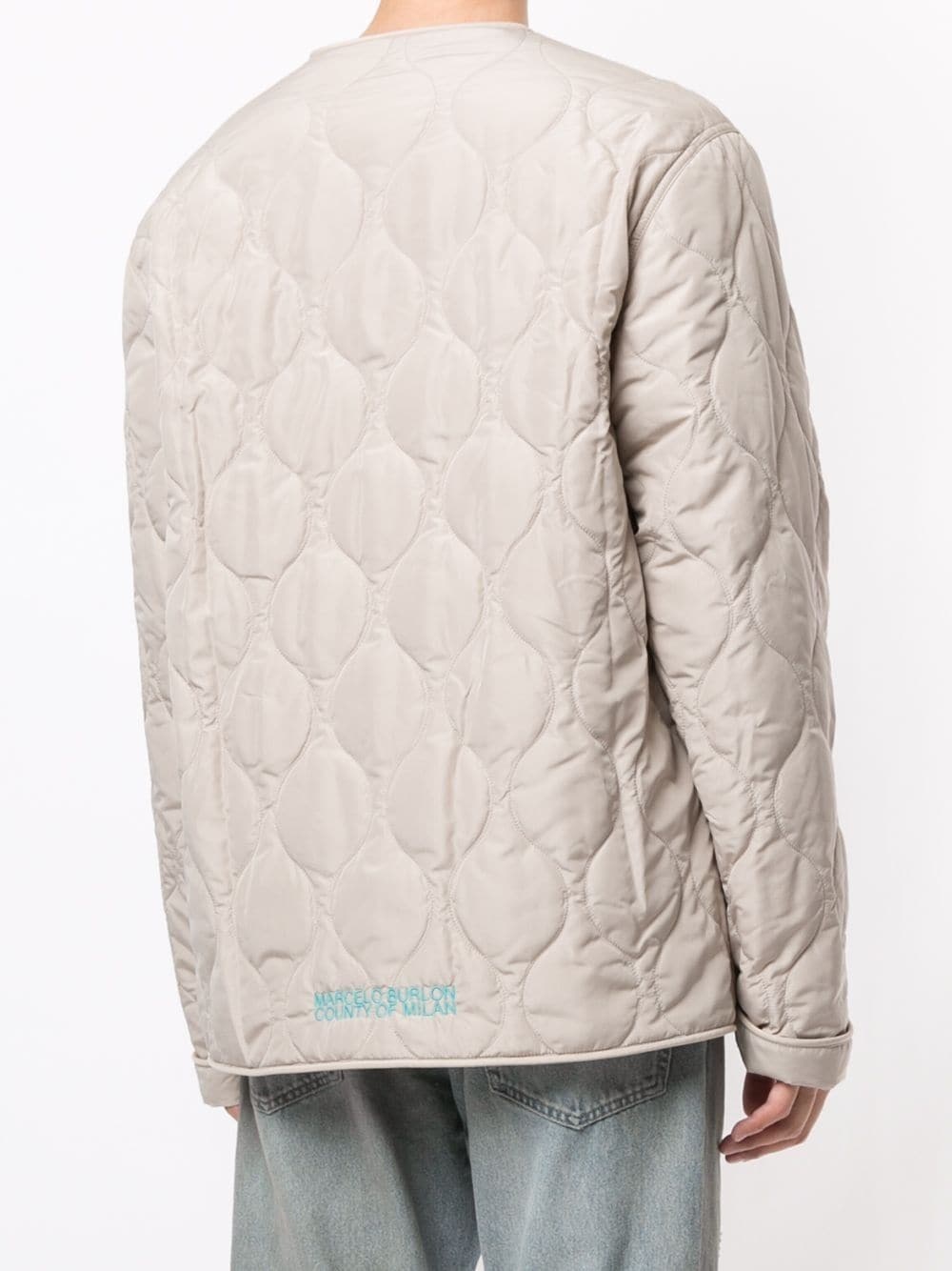 logo-embroidered quilted jacket - 4