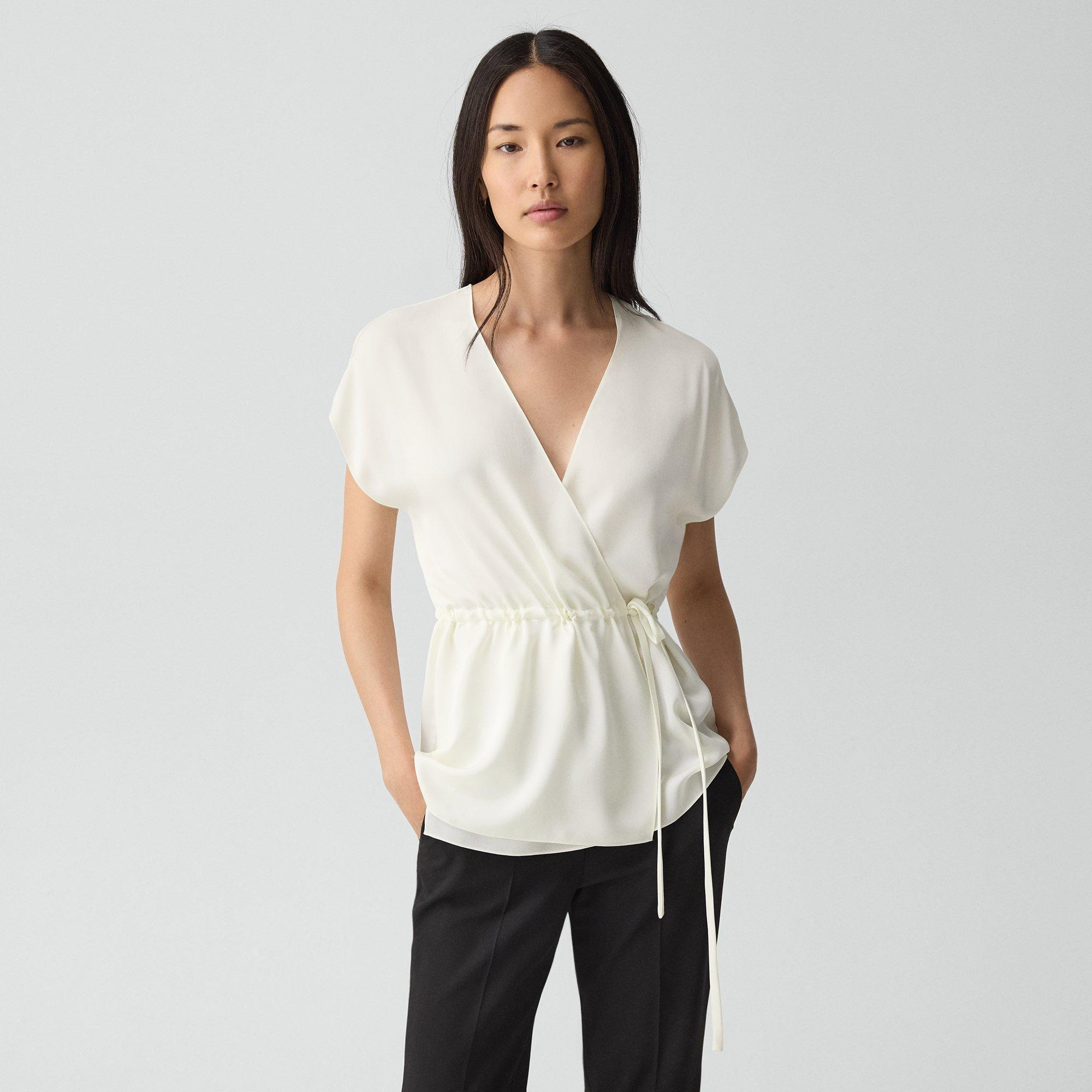 Short-Sleeve Wrap Top in Silk Georgette - 2