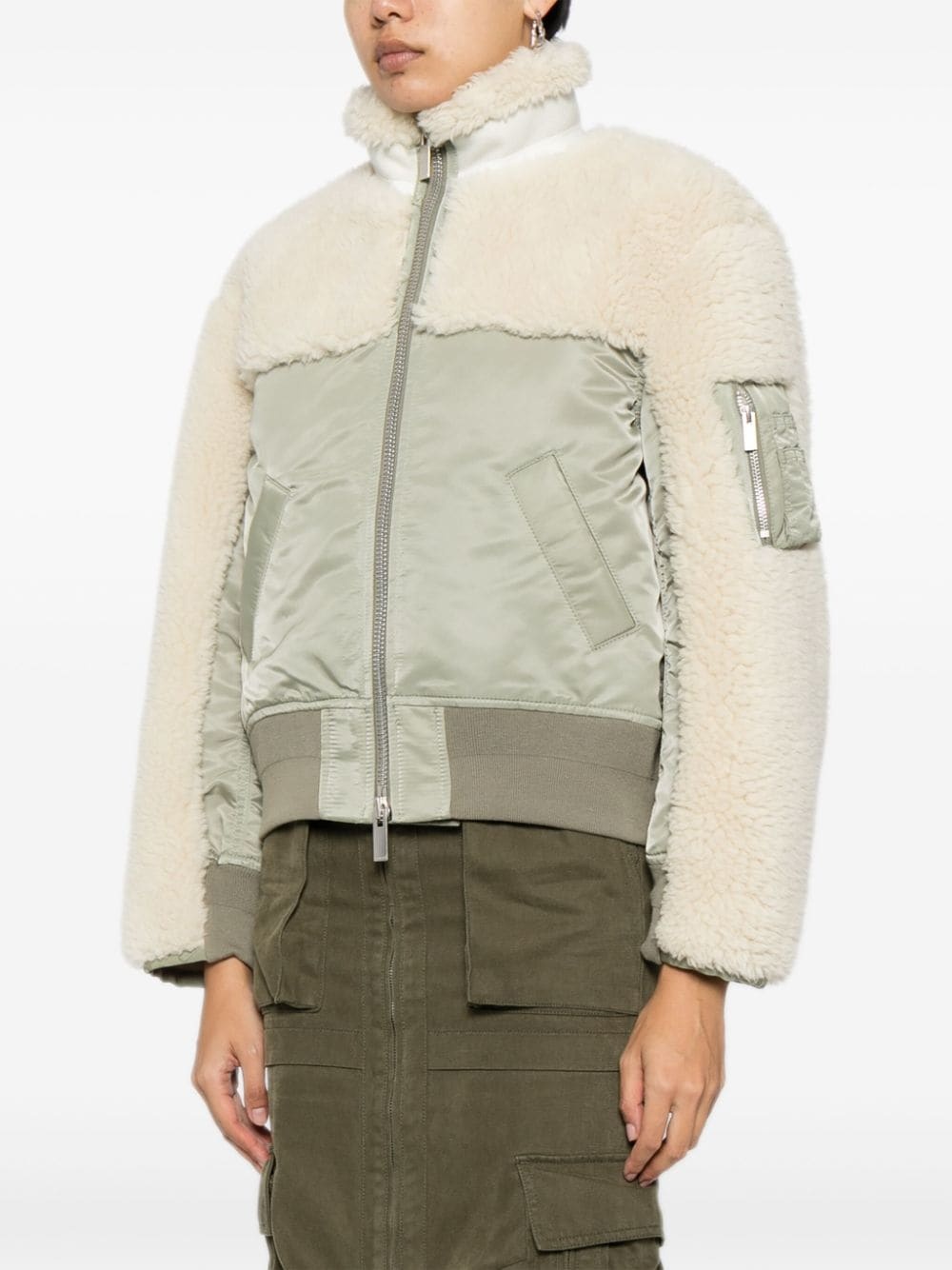 panelled shearling bomber jacket - 3