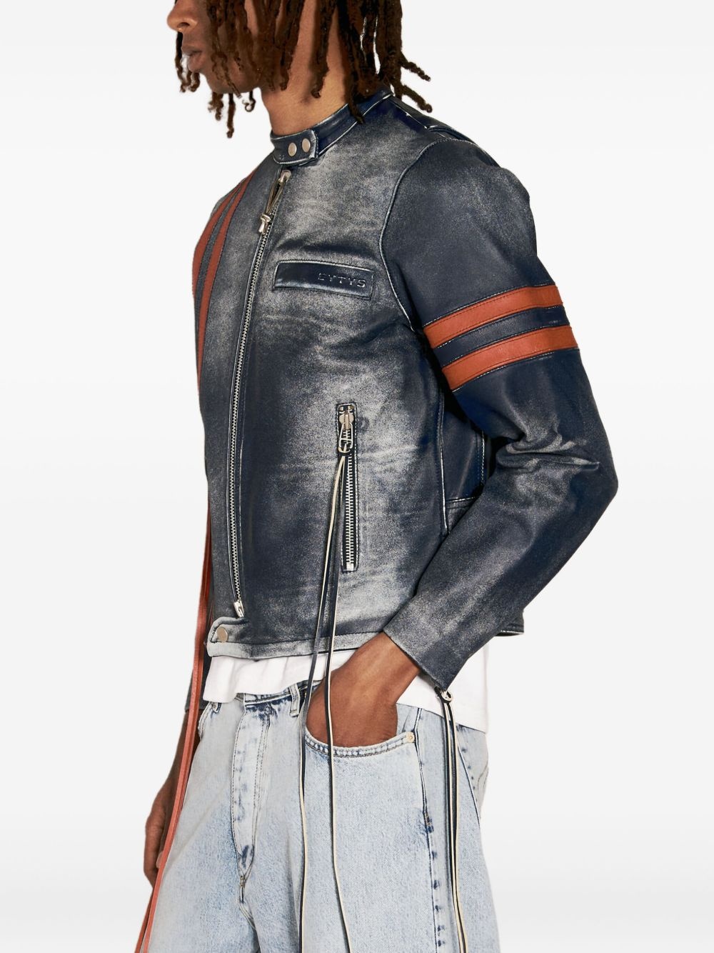 stripe-detail leather jacket - 3