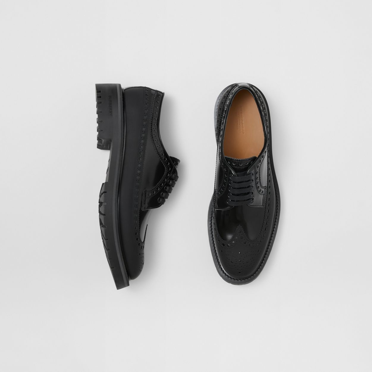 Brogue Detail Leather Derby Shoes - 7