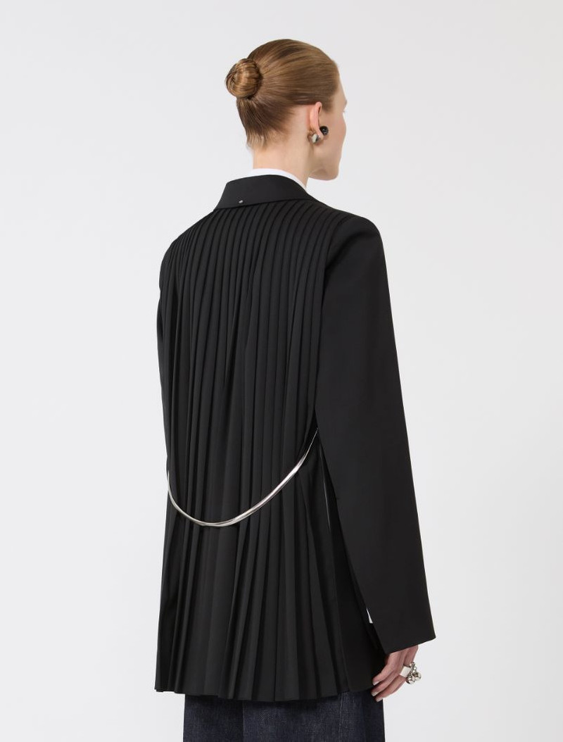 Tailored wool blazer with pleated back - black 4