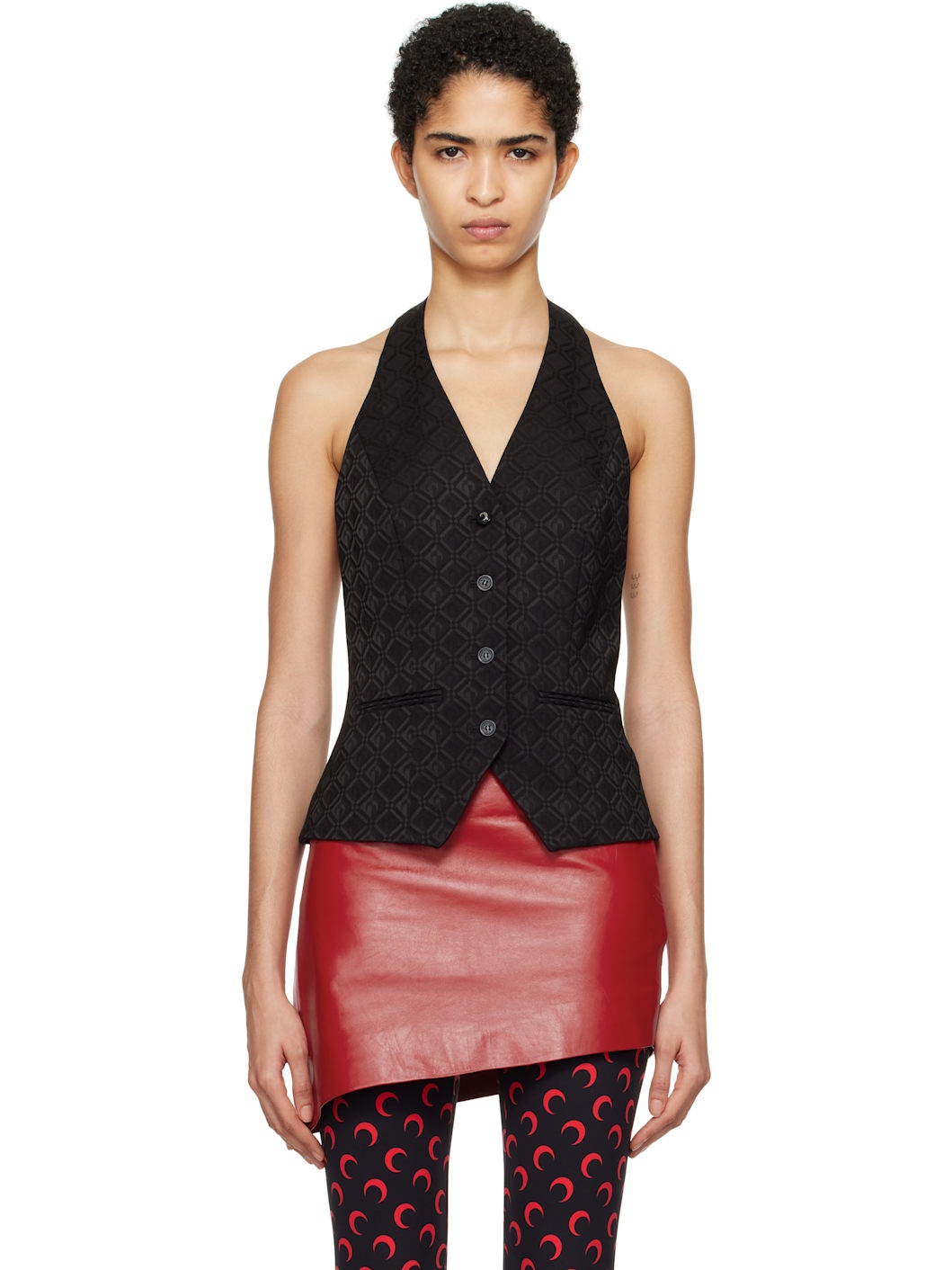 Black Moon Diamond Jacquard Tailoring Halterneck Vest - 1