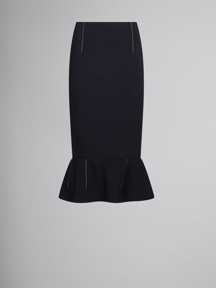 BLACK CADY SHEATH SKIRT WITH FLOUNCE HEM - 1