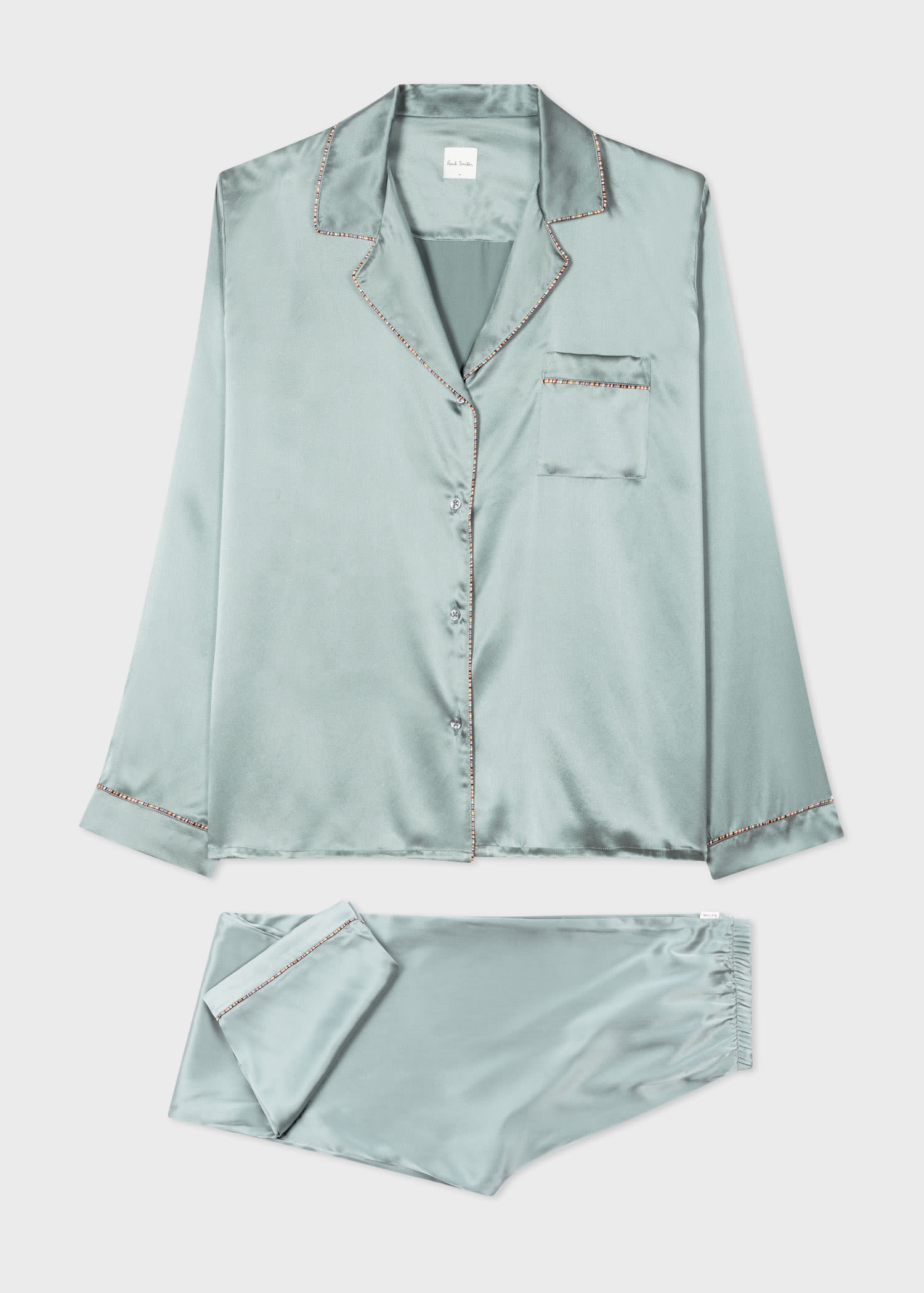Satin Teal 'Signature Stripe' Pyjamas - 1