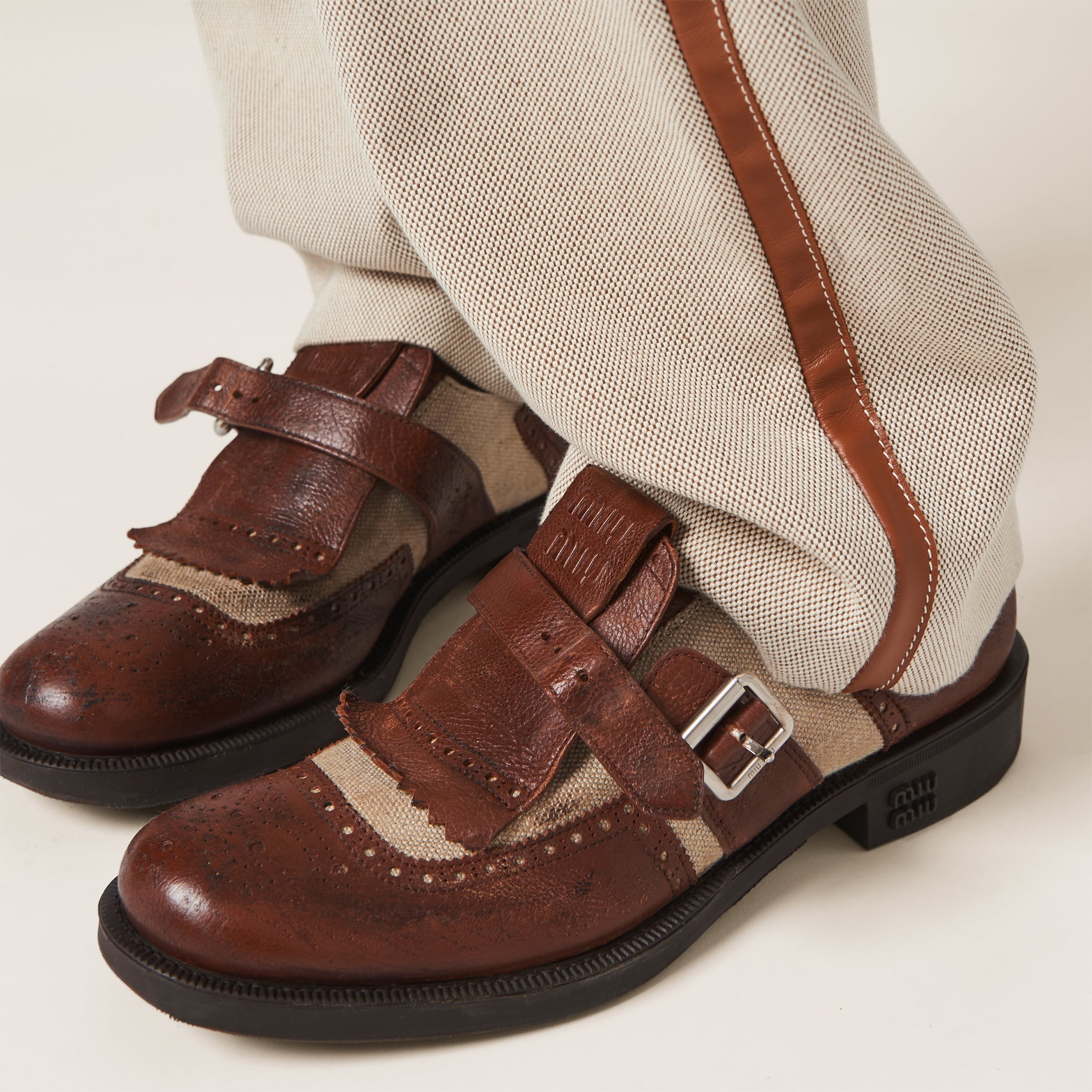 シューズ・サンダルその他 MiuMiu | Church's X Miu Miu Shanghai leather and linen shoes Church's Gives Its Shanghai Loafers the Miu Miu Treatment in