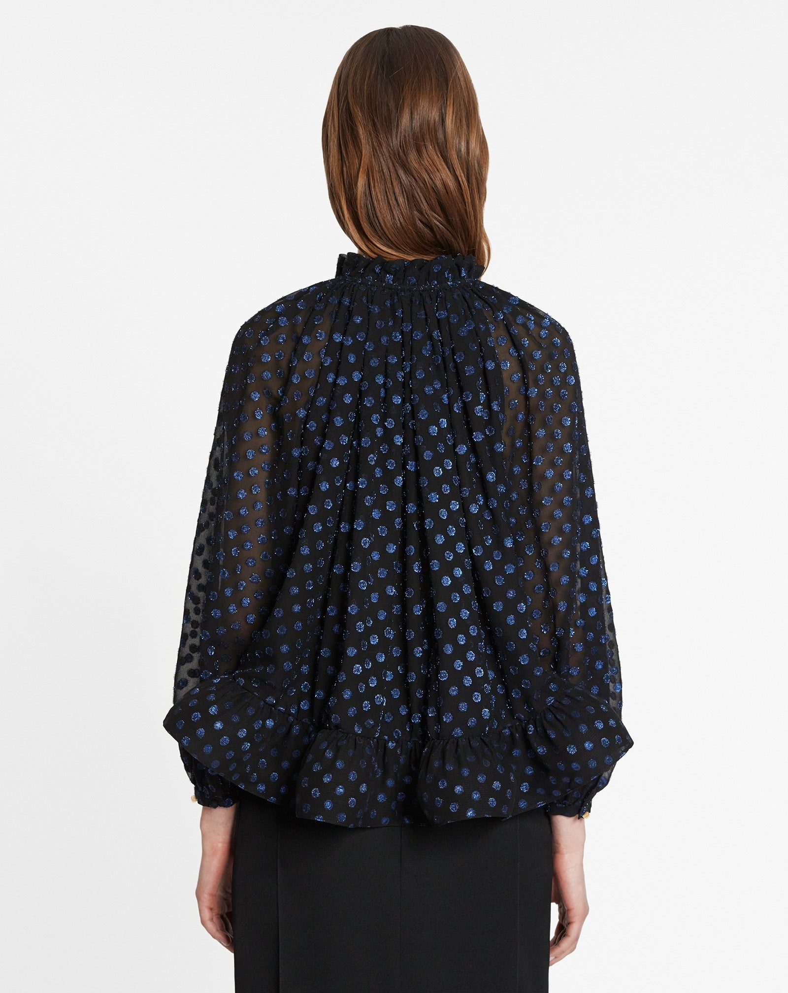 LONG SLEEVE PRINTED CHARMEUSE BLOUSE - 4
