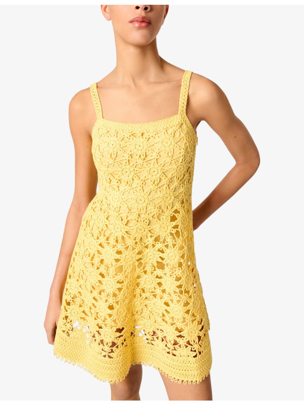 Sleeveless Sunburst-Pattern Cotton-Crochet Mini Dress - 5