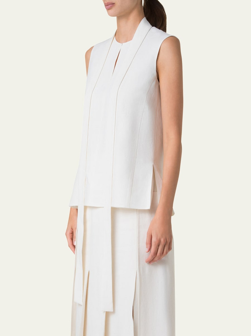 AKRIS Neck-Tie Stonewash Twisted Linen-Blend Sleeveless Blouse outlook