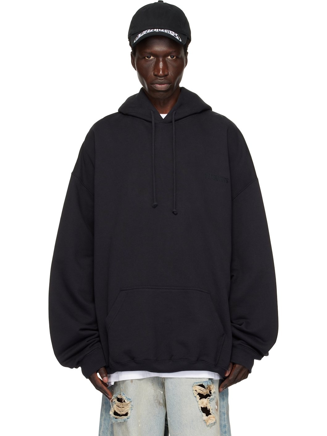 Black Embroidered Logo Hoodie - 1
