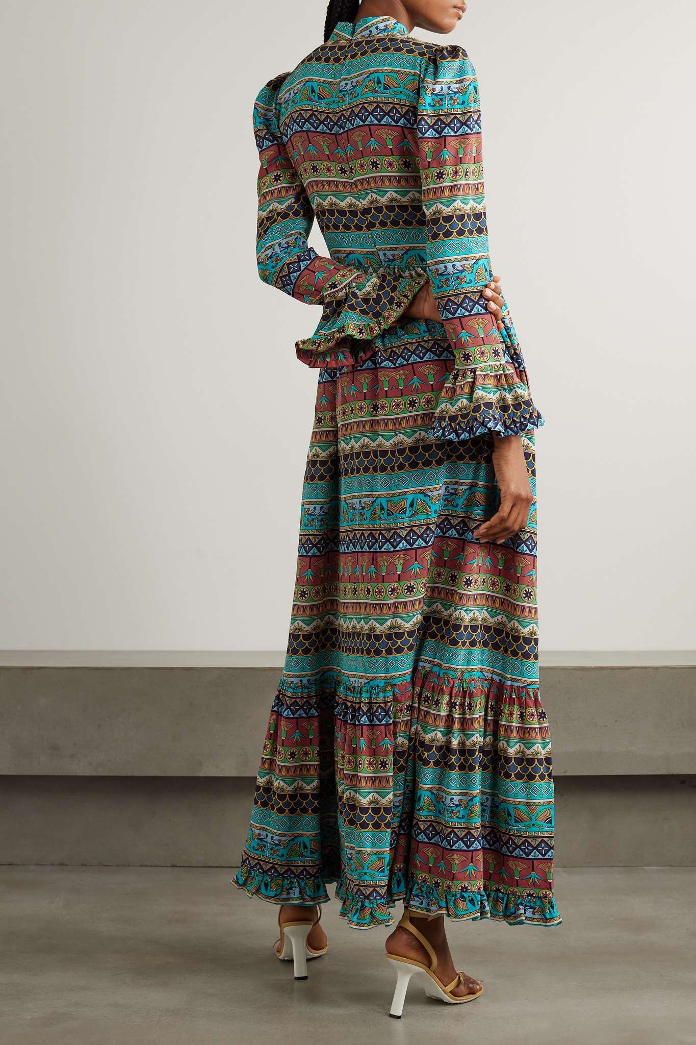 Visconti tiered ruffled printed silk-crepe maxi dress - 3