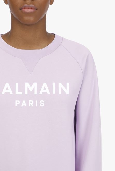 Lilac cotton sweatshirt with white Balmain logo - 6