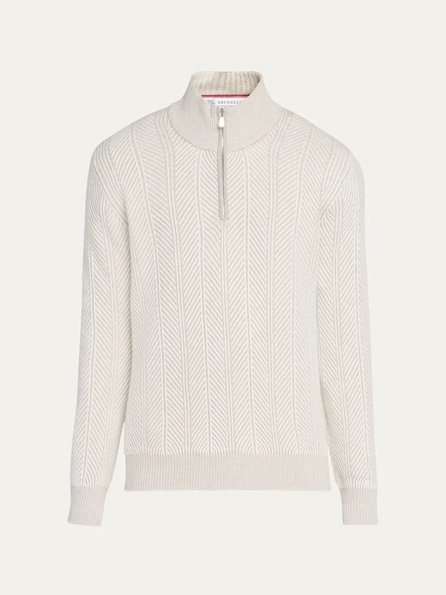 Men's Cashmere Chevron Vanise Quarter-Zip Sweater - 1