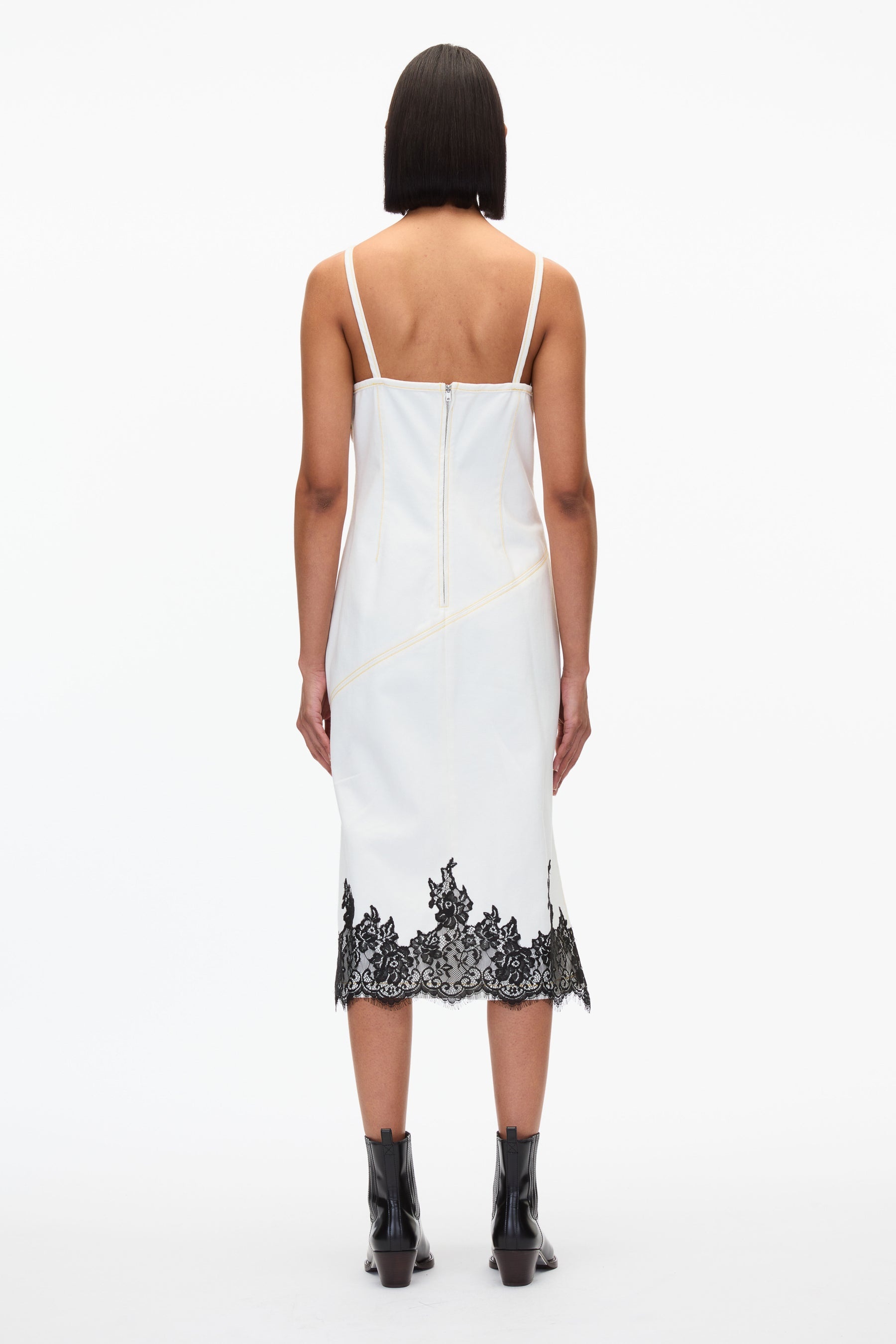 Denim Slip Dress With Lace - 4